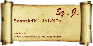 Szaszkó Jolán névjegykártya