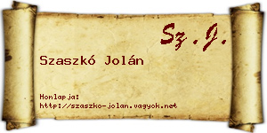 Szaszkó Jolán névjegykártya